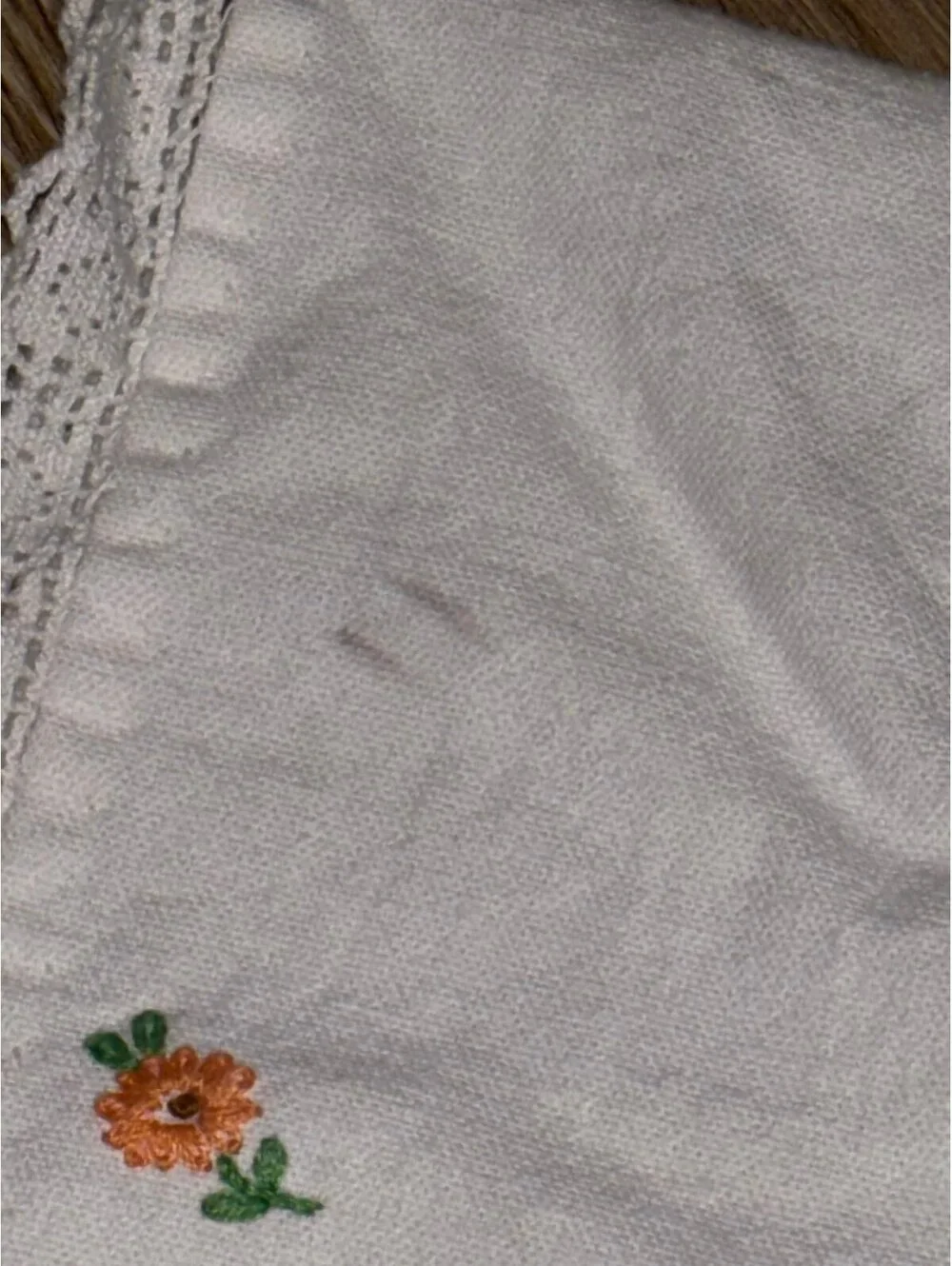 Vintage Hand Embroidered Floral Table Runner Lace 28” D71